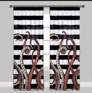 Watercolor stripe Octopus Tentacle Curtains